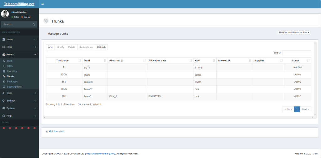 Trunks - Telecom billing software